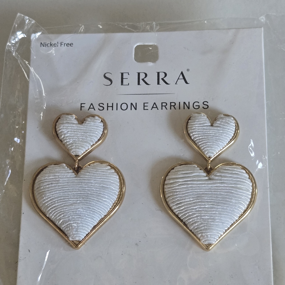 Serra Gold and White Heart Earrings